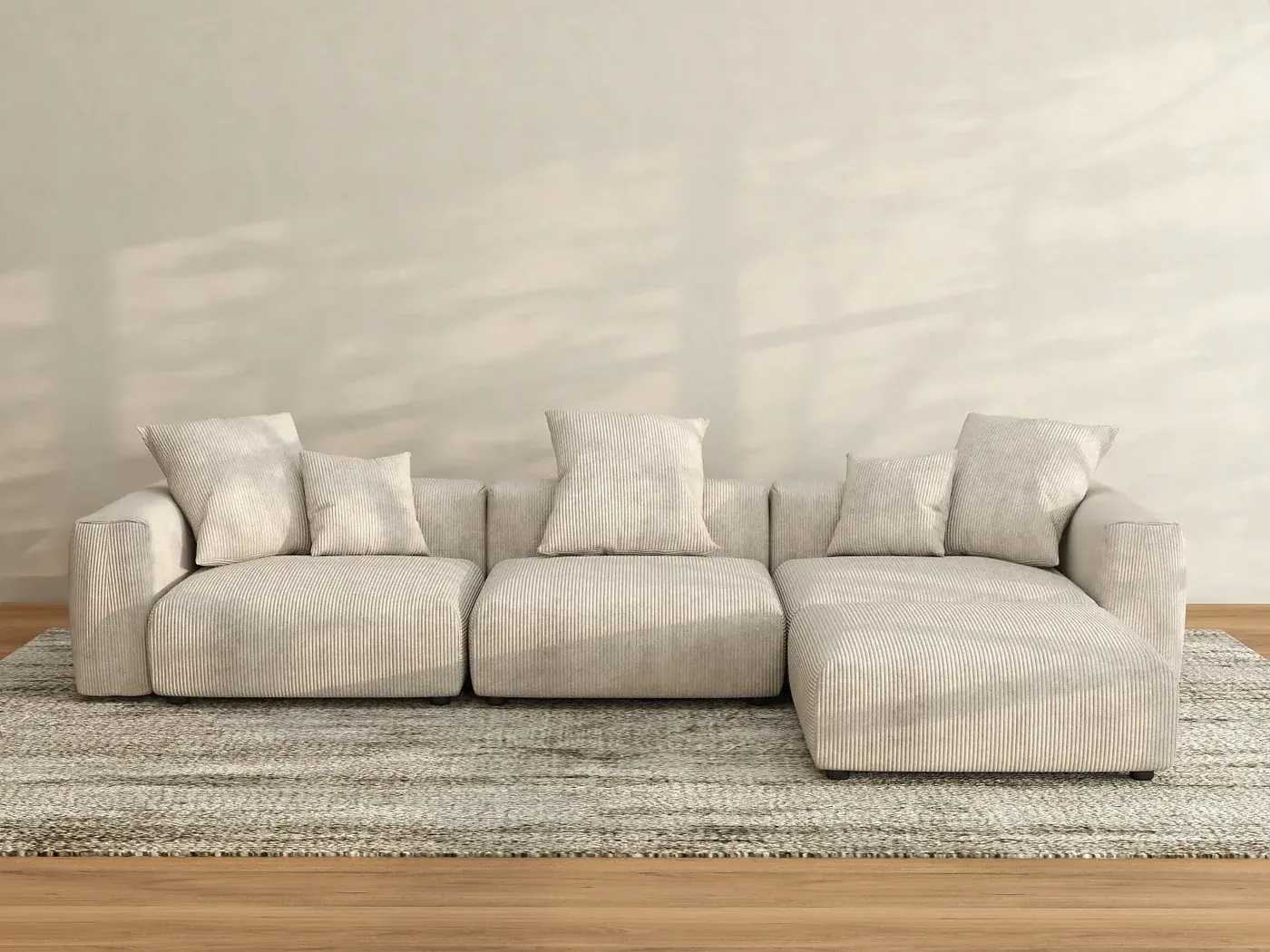 Matrix Orris beige L-shaped sectional in a sunlit living room